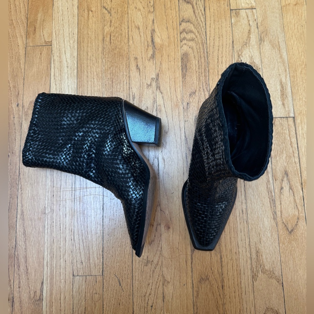 Miista Black Woven Leather Ankle Boots - Picture 3 of 5